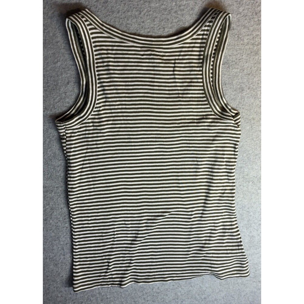 Loft Tank Top Sz M Olive Green Cotton Stripe Retro Summer Casual - Picture 4 of 8